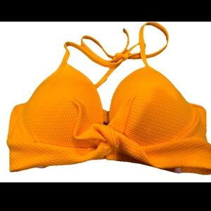 Yellow Push Up Twist Front Underwire Tie Neck Halter Bikini Top 34C Shade &Shore